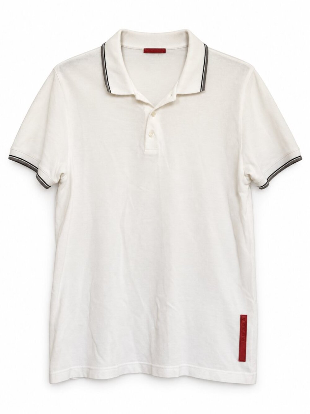 Prada Men's White Piqué Polo Shirt Red Trim M